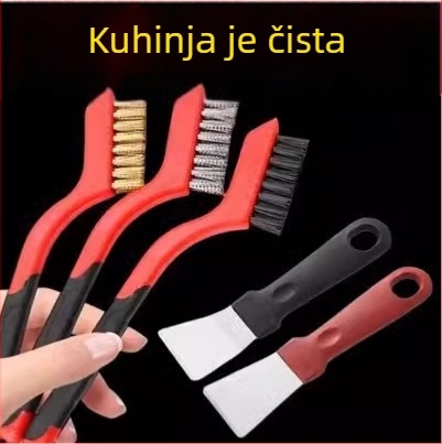 Pet-dijelni set kuhinjskog čišćenja: četka za napa, četka za pukotine, četka za plinski štednjak, četka za masne mrlje, strugalica