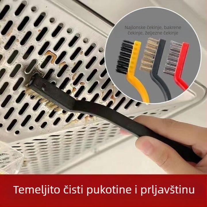 Pet-dijelni set kuhinjskog čišćenja: četka za napa, četka za pukotine, četka za plinski štednjak, četka za masne mrlje, strugalica