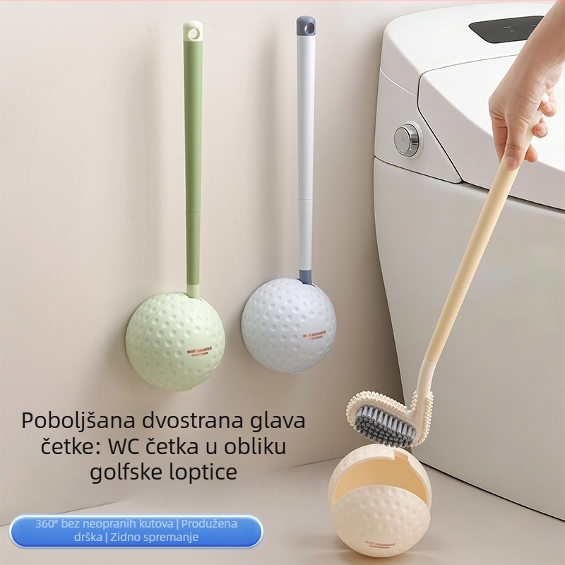 Golf zidna četka za zahod, dvostruka meka guma, kućna četka za WC bez mrtvih kutova, bez bušenja, duga drška za kupaonicu