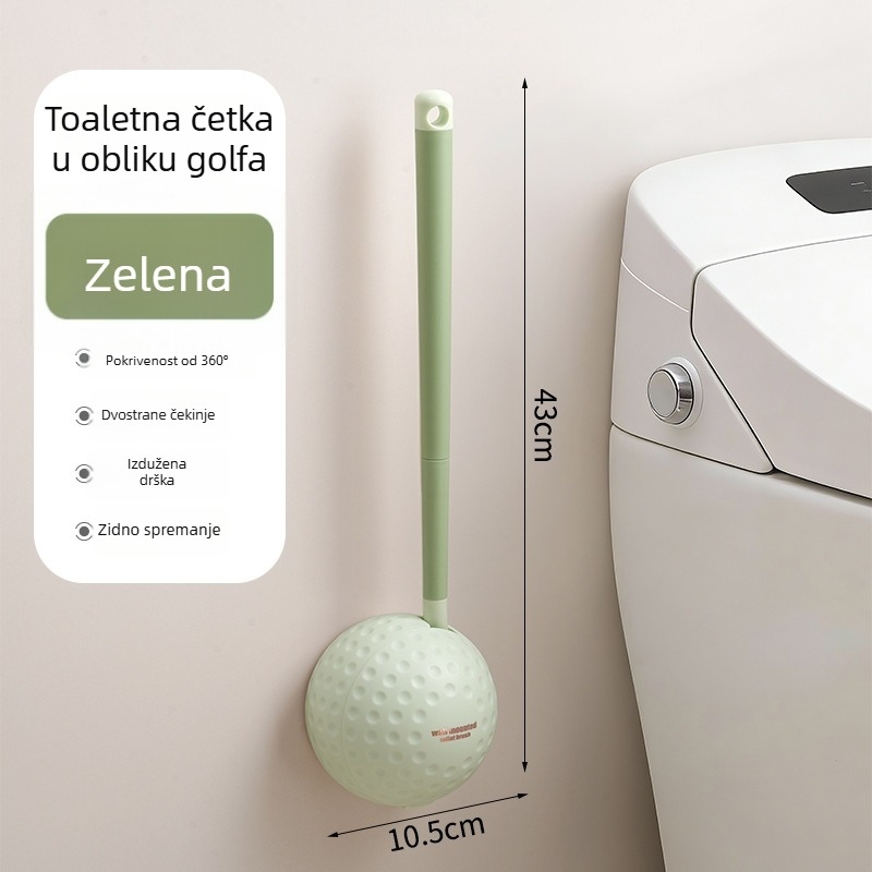 Golf zidna četka za zahod, dvostruka meka guma, kućna četka za WC bez mrtvih kutova, bez bušenja, duga drška za kupaonicu