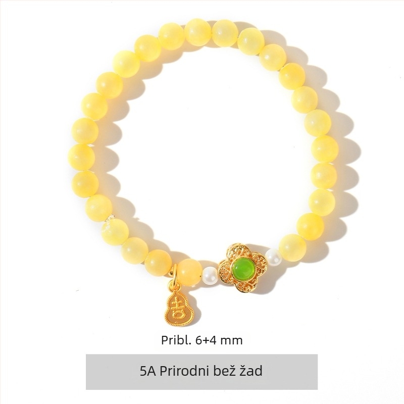 Nova kineskog stila narukvica za žene od prirodnog bež jadea i kristala, ljetna verzija, diskretan lagani luksuz retro jantar Hetian jade narukvica