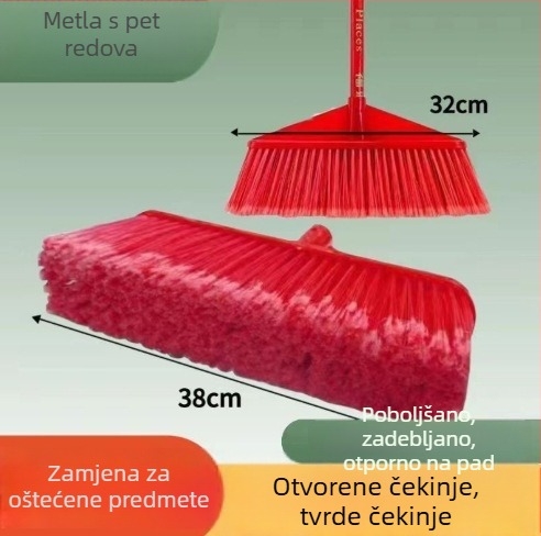Plastična metla s pet redova tvrdih vlakana, za kućno i školsko čišćenje, ekstra debela