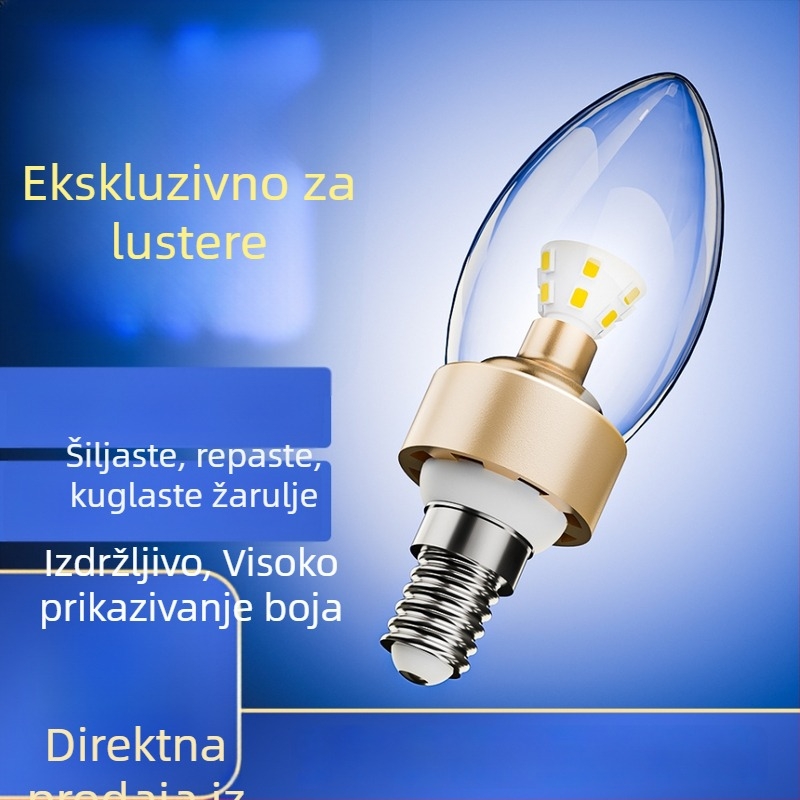 LED žarulja tipa svijeća sa staklenim kućištem, baza E14/E27, za kristalni luster