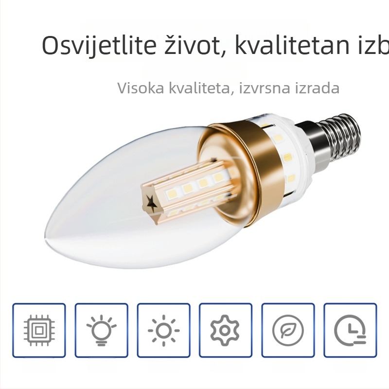 LED žarulja tipa svijeća sa staklenim kućištem, baza E14/E27, za kristalni luster