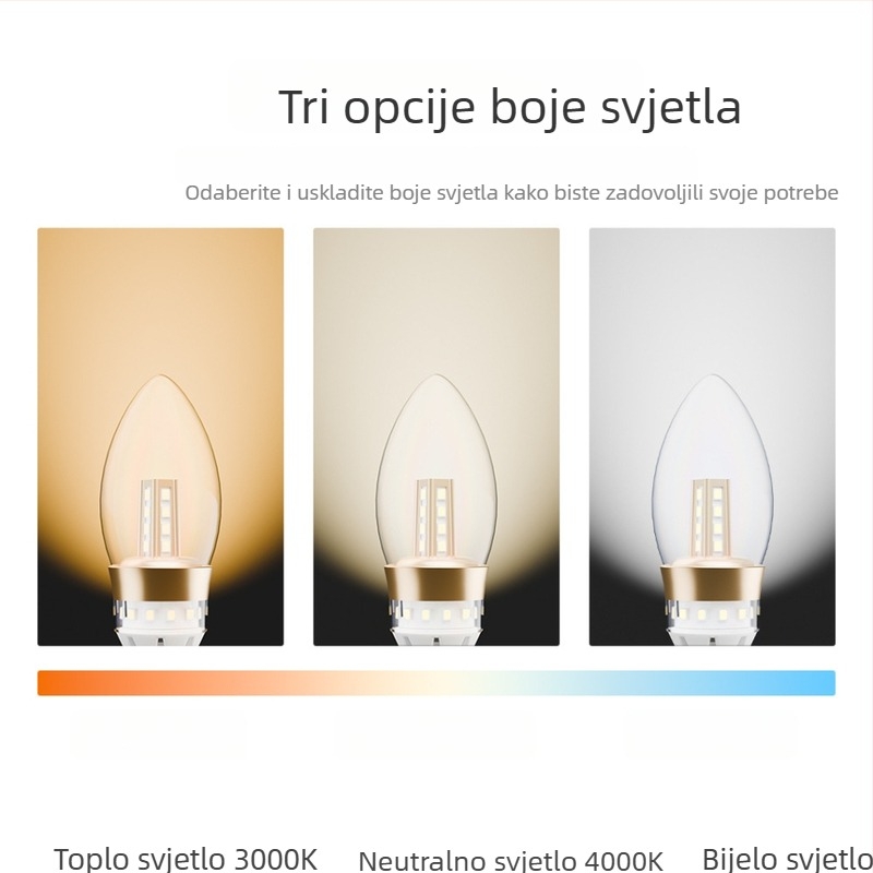 LED žarulja tipa svijeća sa staklenim kućištem, baza E14/E27, za kristalni luster