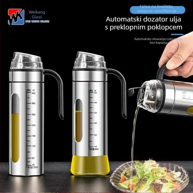 Nehrđajući čelik boca za ulje s automatskim otvaranjem i zatvaranjem, veliki kapacitet, mjernom skalom, kuhinjska posuda za umake sojini sos i sezamovo ulje