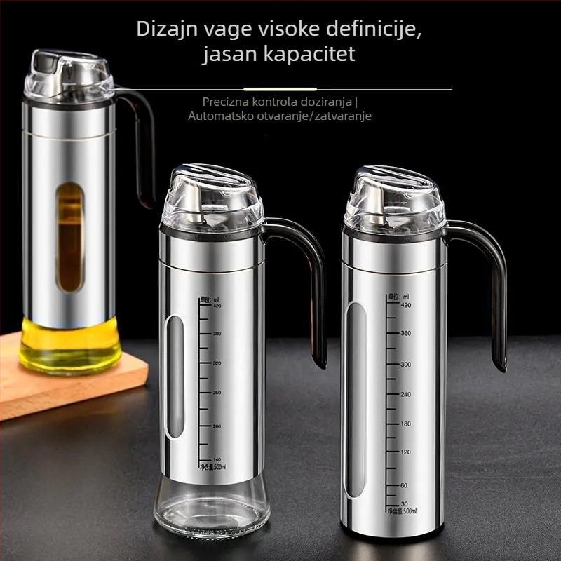 Nehrđajući čelik boca za ulje s automatskim otvaranjem i zatvaranjem, veliki kapacitet, mjernom skalom, kuhinjska posuda za umake sojini sos i sezamovo ulje