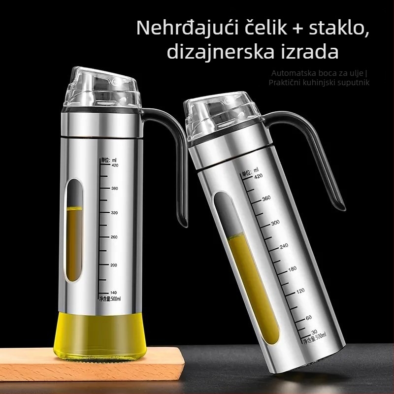 Nehrđajući čelik boca za ulje s automatskim otvaranjem i zatvaranjem, veliki kapacitet, mjernom skalom, kuhinjska posuda za umake sojini sos i sezamovo ulje