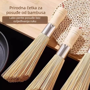 Starinska bambus četka za lonce s drvenom drškom – kuhinjska četka za čišćenje lonaca i zdjela