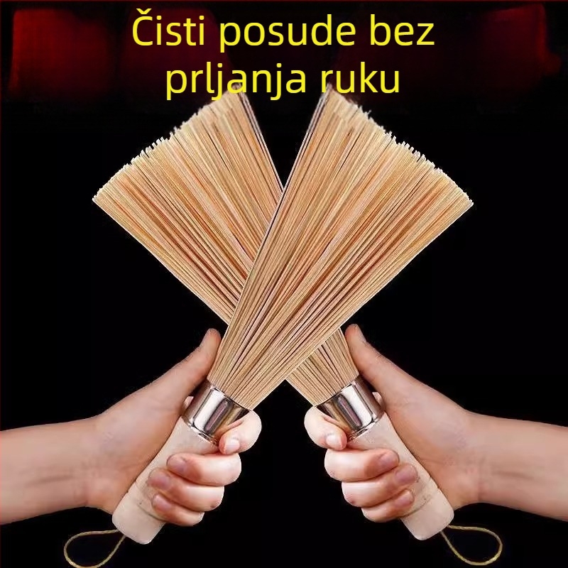 Starinska bambus četka za lonce s drvenom drškom – kuhinjska četka za čišćenje lonaca i zdjela