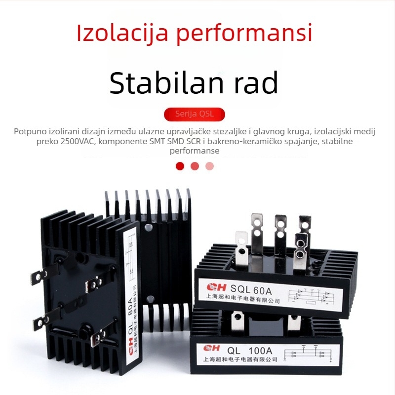 Na skladištu jednofazni mostni ispravljač visokih performansi s hlađenjem, model QL100A1600V