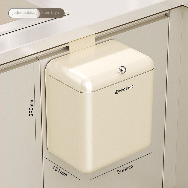 Kuhinjski koš za otpad, zidni, velike kapacitete 9 L, s poklopcem, plastični, pravokutnog oblika, ergonomski dizajn