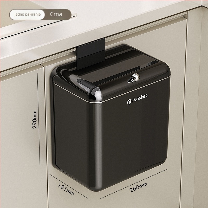 Kuhinjski koš za otpad, zidni, velike kapacitete 9 L, s poklopcem, plastični, pravokutnog oblika, ergonomski dizajn