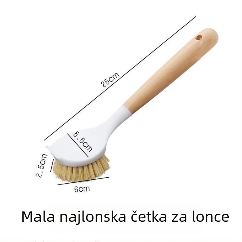Duga četka za pranje lonaca, posuđa i zdjelica s drvenom drškom, višestruka primjena