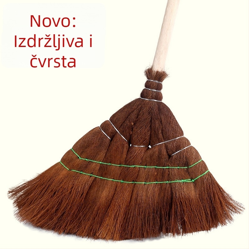 Metla sa smeđim vlaknama i tradicionalnim drvenim držačem, izdržljiva za kućnu i skladišnu upotrebu