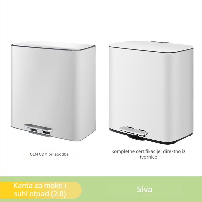 HUAJIANG nehrđajući čelični pedalni koš za smeće s podjelom mokro/suho, velik dvostruki odjeljak za kućnu upotrebu (kuhinja, kupaonica, dnevni boravak)