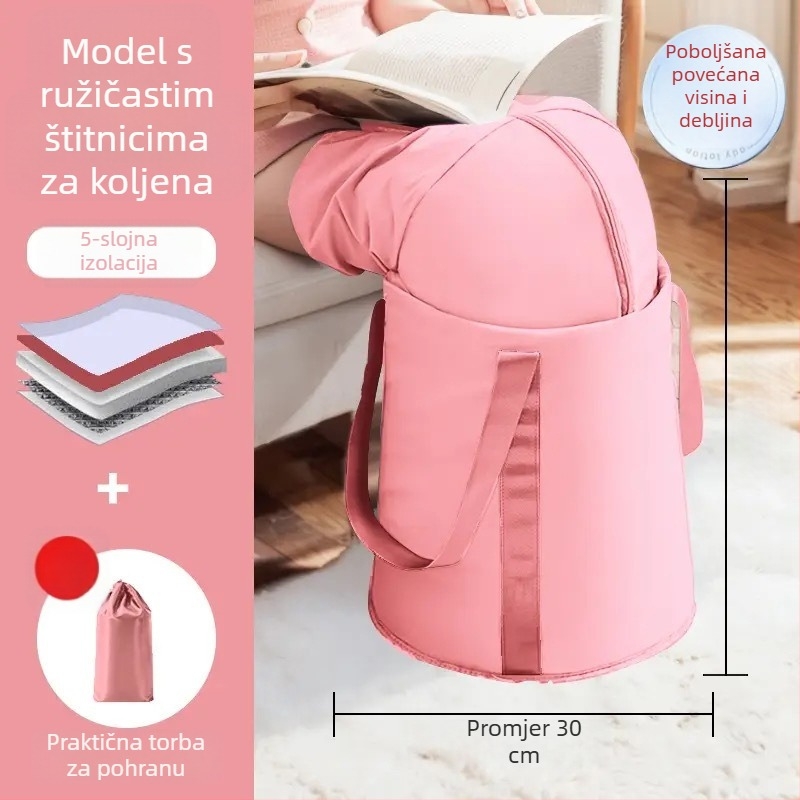 Sklopiva duboka kadica za kupanje stopala, pokriva do potkoljenice, regulacija temperature, izolacija iznad koljena, prijenosna, para, otporna na visoke temperature, nepropusna.