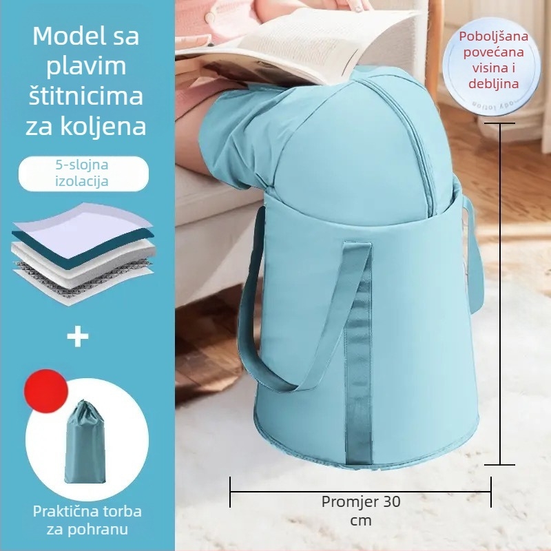 Sklopiva duboka kadica za kupanje stopala, pokriva do potkoljenice, regulacija temperature, izolacija iznad koljena, prijenosna, para, otporna na visoke temperature, nepropusna.