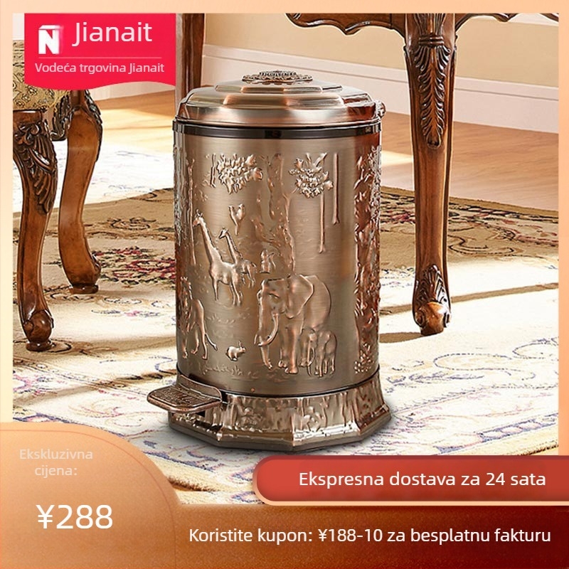 Pedalni koš za otpatke od nehrđajućeg čelika, kapacitet 10 L, cilindričnog oblika, kućna upotreba, retro europski stil