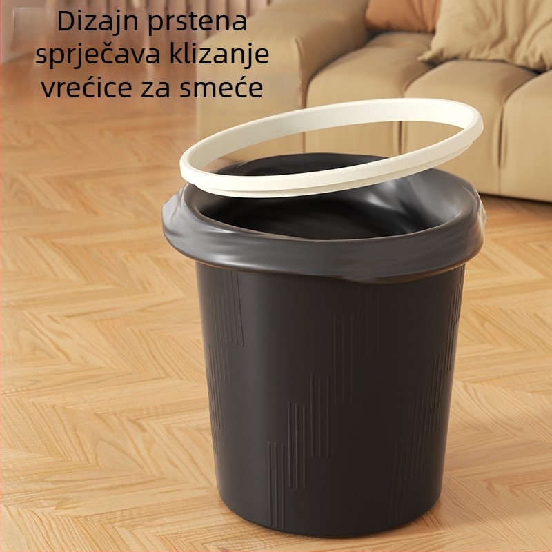 Plastični koš za otpad, 8 L, cilindričnog oblika, bez poklopca, za kućnu upotrebu — s pritisknim prstenom i funkcijom protiv mirisa