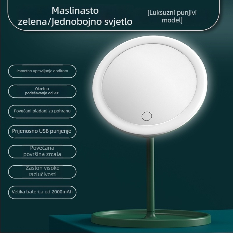 LED ogledalo za šminku sa svjetlom, stolno ogledalo za šminkanje, sklopivo i kompaktno
