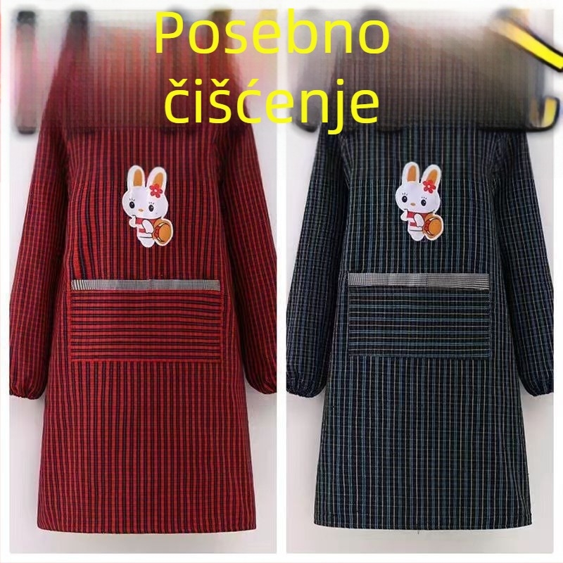 Dugački rukavni smock od grubog kariranog materijala, unisex radna pregača, otporna na mrlje, dvostrana