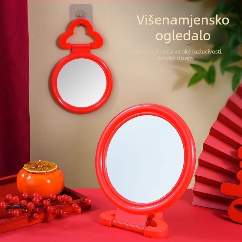 Vintage ogledalo za šminkanje, zidno s crvenim vjenčanim visećim dizajnom, veliko jednostrano stolno ogledalo