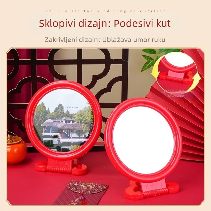 Vintage ogledalo za šminkanje, zidno s crvenim vjenčanim visećim dizajnom, veliko jednostrano stolno ogledalo