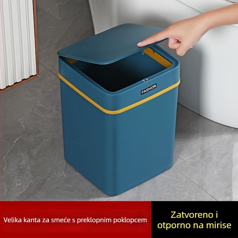 Kvadratni kantu za otpadke za kupaonicu s tlacnim poklopcem, pogodna za dnevni boravak, kupaonicu i ured