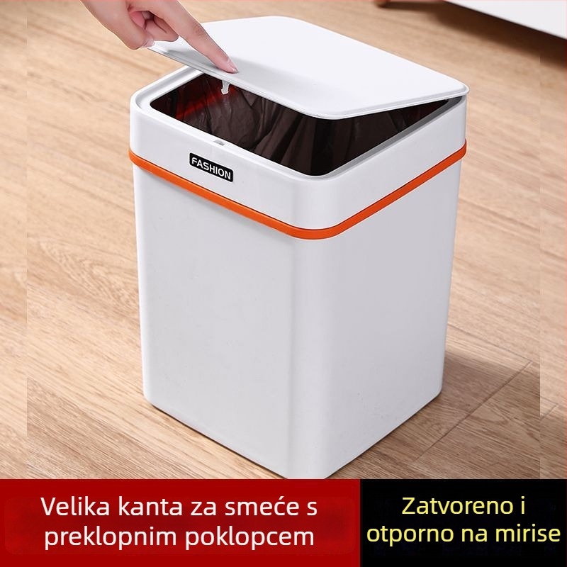 Kvadratni kantu za otpadke za kupaonicu s tlacnim poklopcem, pogodna za dnevni boravak, kupaonicu i ured