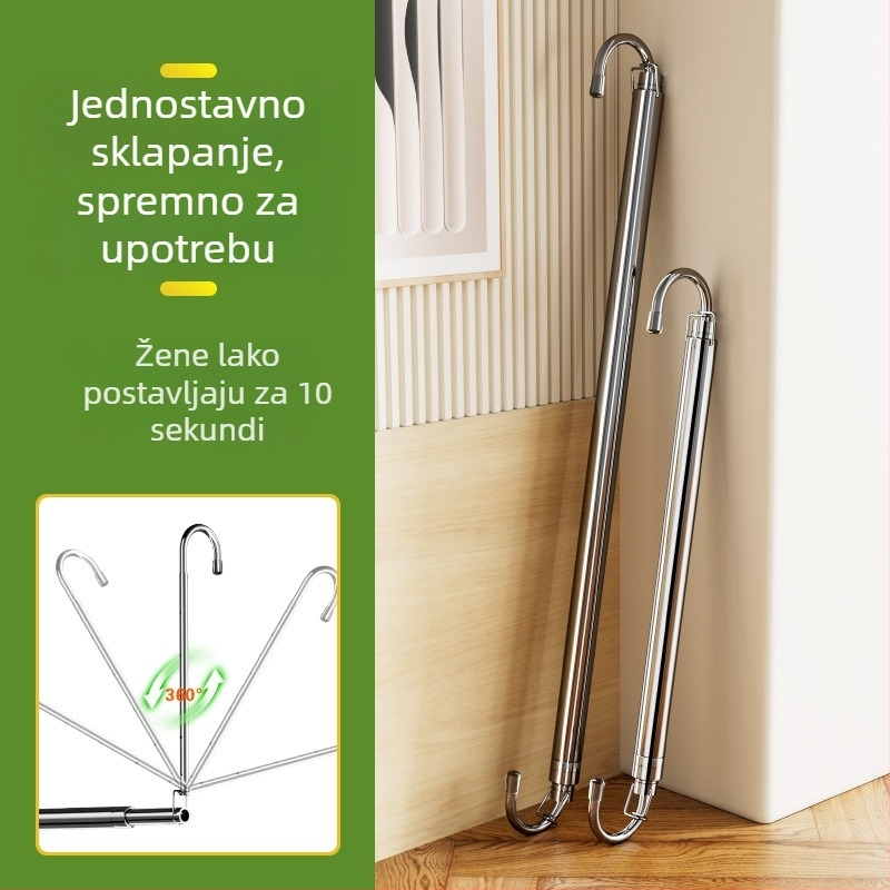 Teleskopska šipka za sušenje odjeće za kućni balkon, podesiva, nehrđajući čelik, bez bušenja