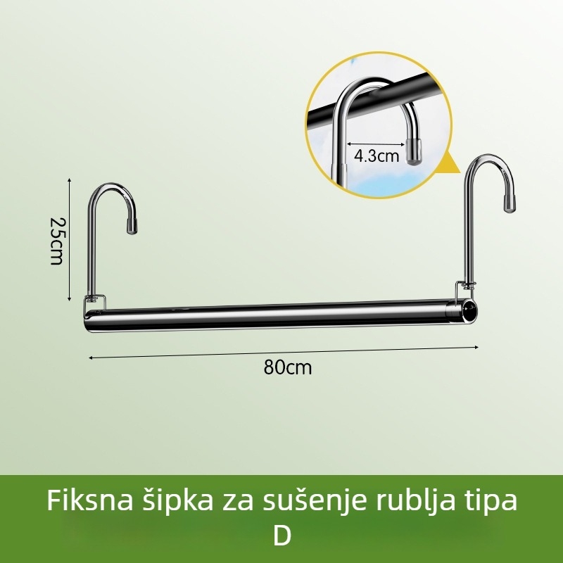 Teleskopska šipka za sušenje odjeće za kućni balkon, podesiva, nehrđajući čelik, bez bušenja
