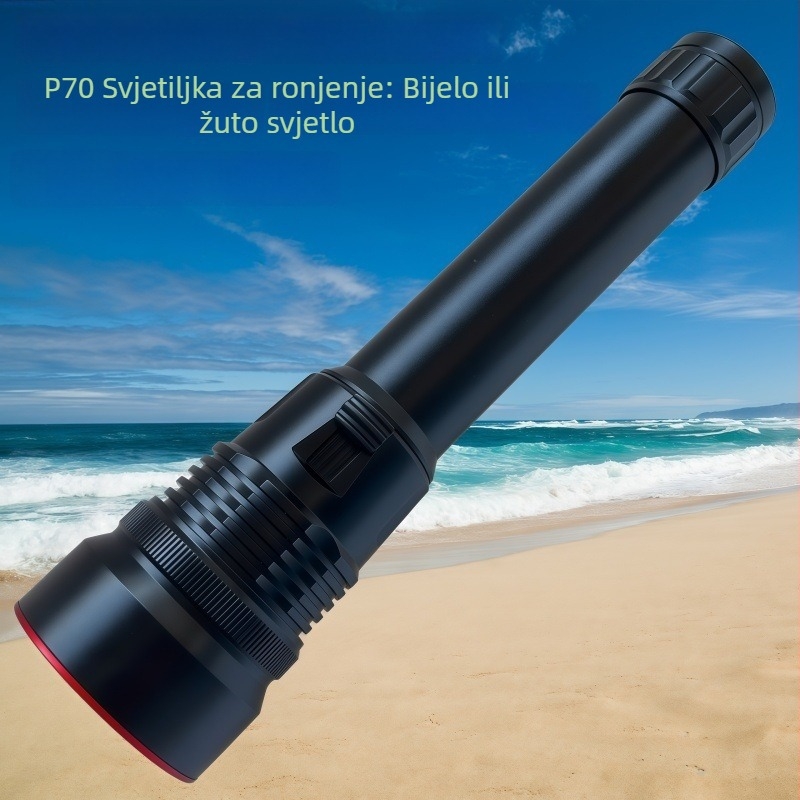 P70 LED potopna svjetiljka s žutom i bijelom svjetlošću, vodootporna do 60 m, napajana baterijom 26650