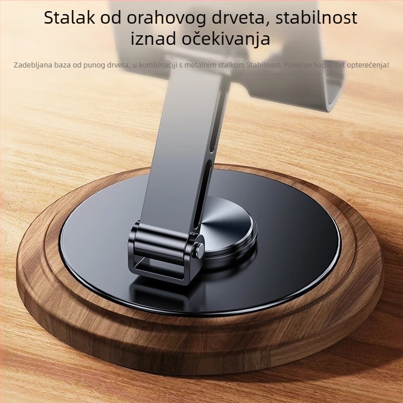 Metalni držač za phablet s rotirajućom bazom na stolu, teška baza s uzorkom orahovog drveta, za prijenos uživo