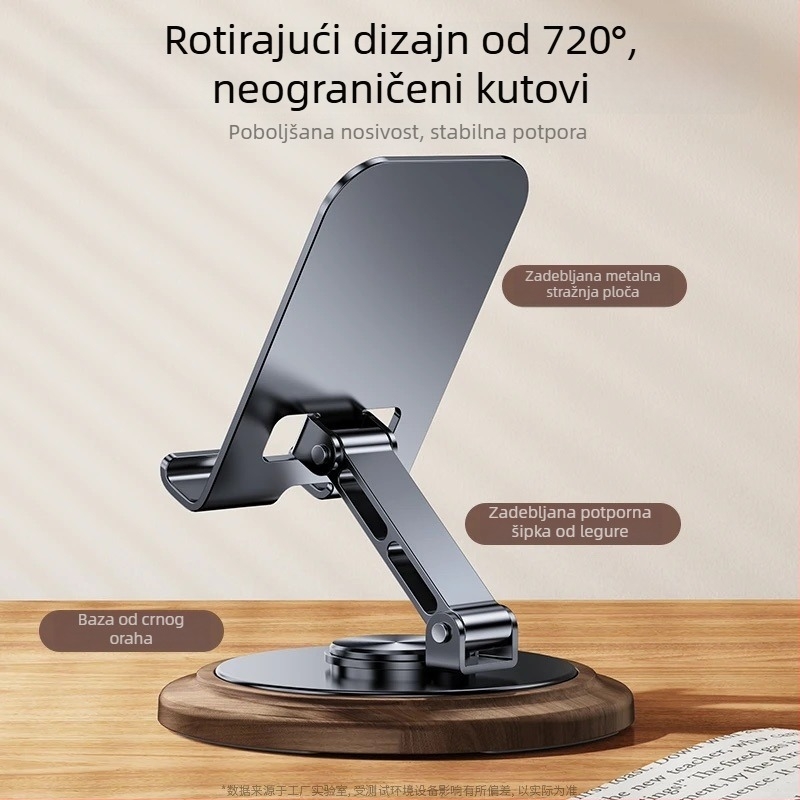 Metalni držač za phablet s rotirajućom bazom na stolu, teška baza s uzorkom orahovog drveta, za prijenos uživo
