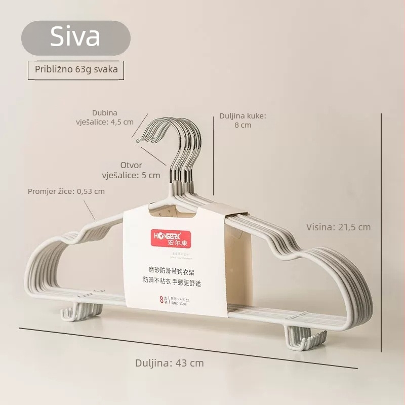 Teška kovinska vješalica za odjeću, duljine 43 cm, set od 8 komada; za kućnu upotrebu i domove; za hlače i kravate.