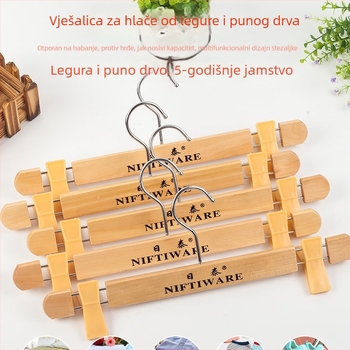 Proširivi stalak za hlače od masivnog drveta s klipsama, prirodna boja drveta, držač za hlače i suknje, kućna uporaba
