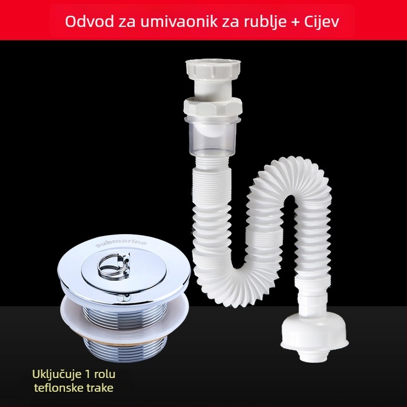 Komplet odvoda za balkonsku perilicu rublje s mramornim umivaonikom, bakrenim odvodom i priborom protiv mirisa