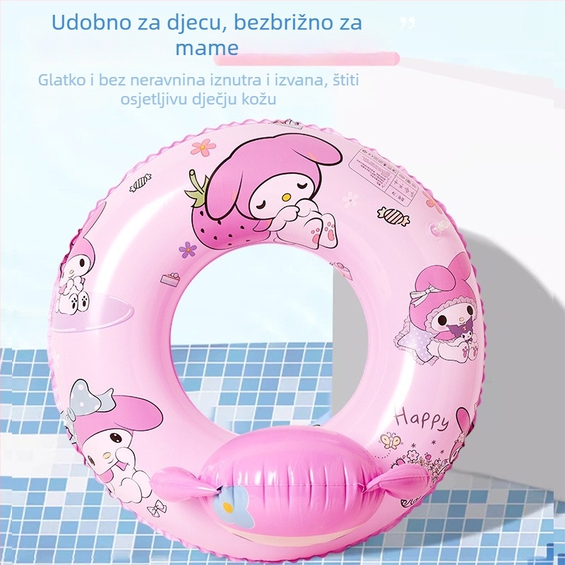Dječji plivački prsten Kuromi, debeli dizajn, anti-prevrtanje, napuhavajući prsten za početnike