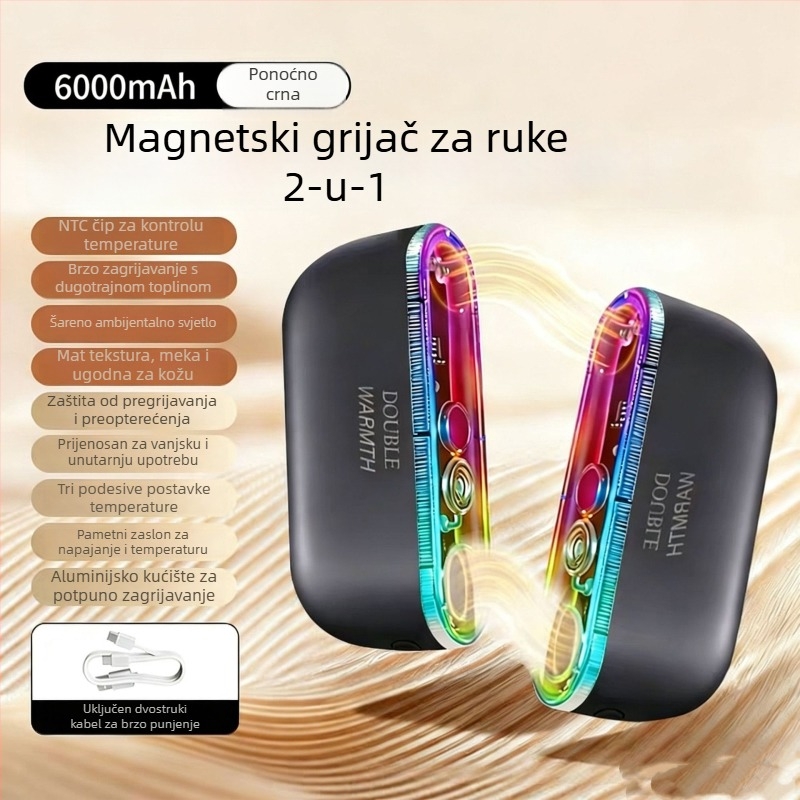 Šareni magnetski grijač za ruke, punjivi, podijeljeni tip 2-in-1, sedam boja rasvjete, samoregulirajući grijač, poklon za djevojke