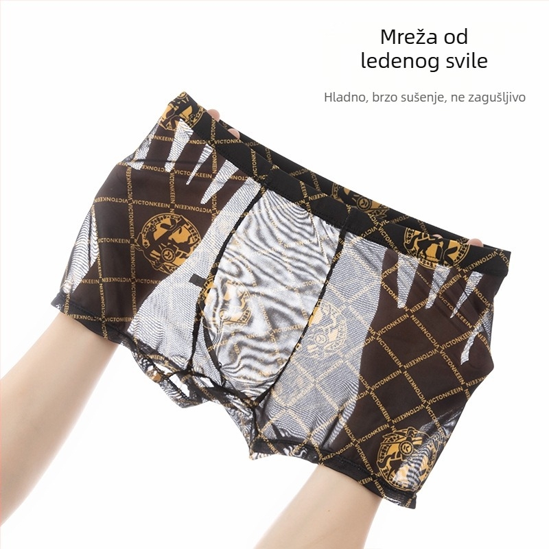 Muške bokserice od mreže od ledene svile — ljetni otisak, prozirni dizajn