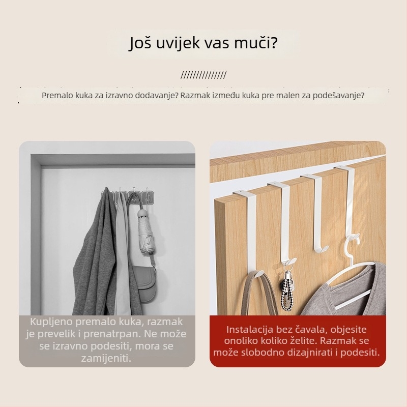 Kreativna višenamjenska kuka za vrata kuhinjskog ormarića, bez bušenja; kovana vješalica za odjeću na vratima kupaonice