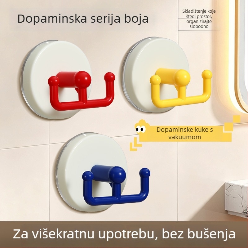 Dvostruka kuka sa usisnom čašom, bez bušenja, za kuhinju i kupaonicu, ABS, nosivost 1–3 kg