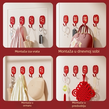 Crveni svečani samoljepljivi kuka za vrata, set od 4 komada, bez bušenja, nosivost 1–3 kg