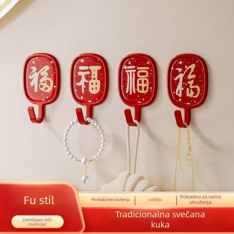Crveni svečani samoljepljivi kuka za vrata, set od 4 komada, bez bušenja, nosivost 1–3 kg