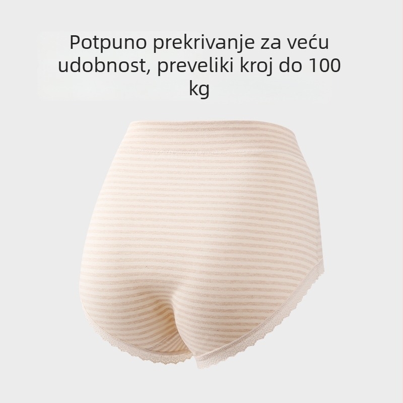 Gaćice za žene u plus veličini, visokog struka, dvostruki debeli pojas, šarena pamuk tkanina, do 100 kg, potpuno pokriće