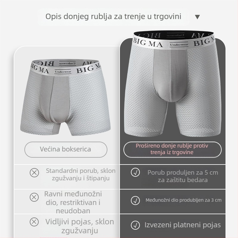 Duge muške sportske gaćice od ice-silk materijala, prozračne udobne, protiv trenja, bokserice za trčanje, plus veličina, fitness donje rublje
