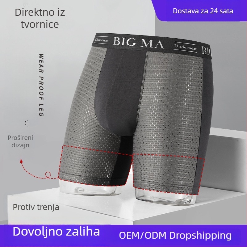 Duge muške sportske gaćice od ice-silk materijala, prozračne udobne, protiv trenja, bokserice za trčanje, plus veličina, fitness donje rublje