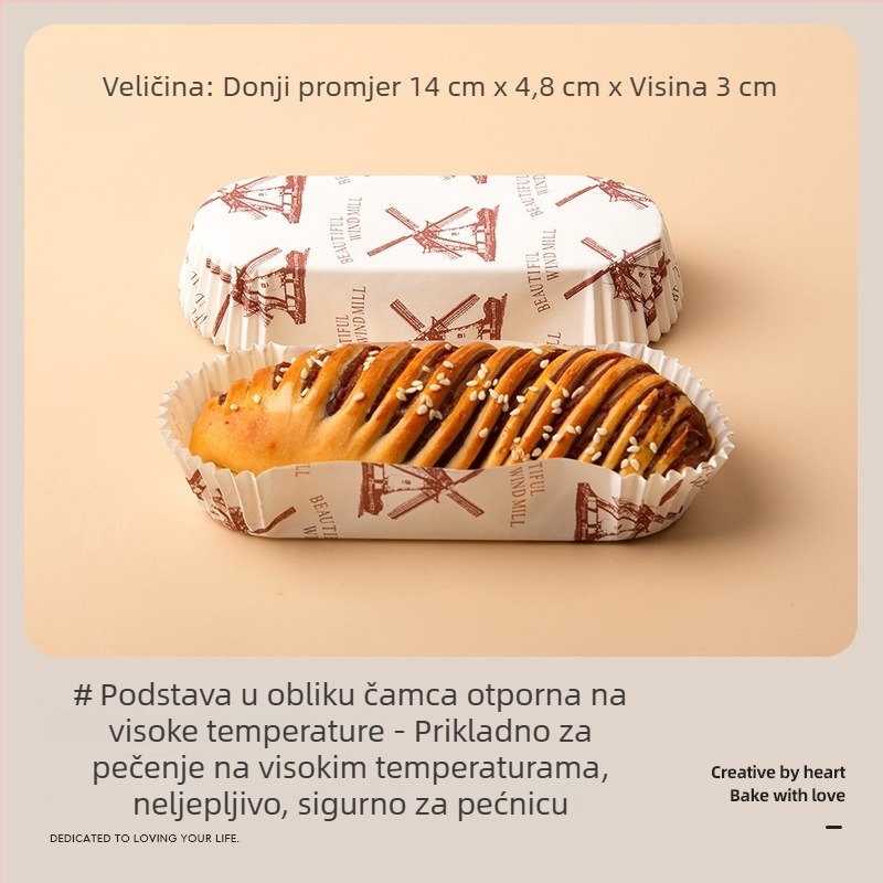 Kalupe za kolače otporne na masnoću, papirnati pleh za kruh s visokim temperaturnim otporom, dno u obliku čamca s laminiranim nepriľnavim dnom za ananas roščiće i hot-dogove