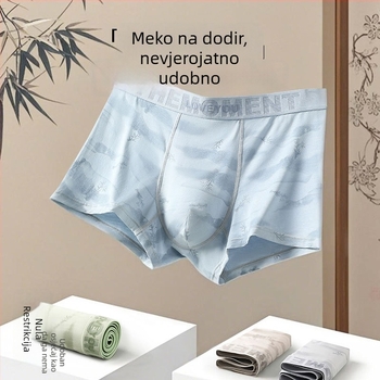 Modal muške bezšivne bokserice s motivom šume i planina, osjećaj kože, visoka elastičnost, srednji pojas